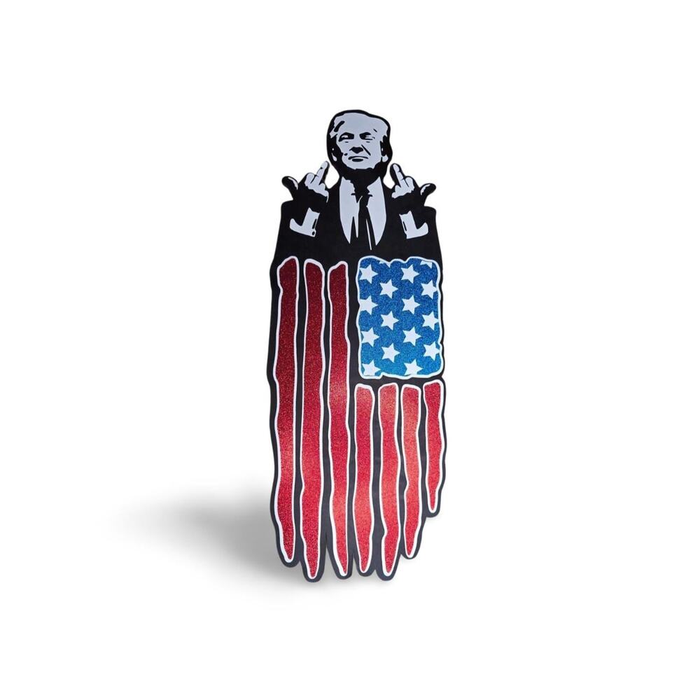 wooden 28" long TRUMP flag middle finger with Glitter flag details